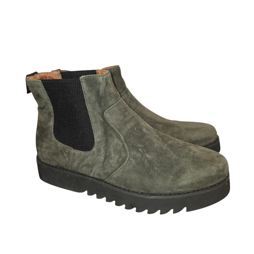 SUDINI Women's‎ KASHA Green Suede Leather Chelsea Ankle Boots Platform 7.5